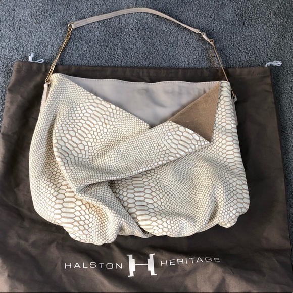 New NWT Halston Heritage cream beige leather croc patent shoulder hobo bag - Picture 1 of 10